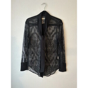 Equipment Femme Women’s Blouse M Luis Black Sheer Lace Whimsygoth Witchy Sash
